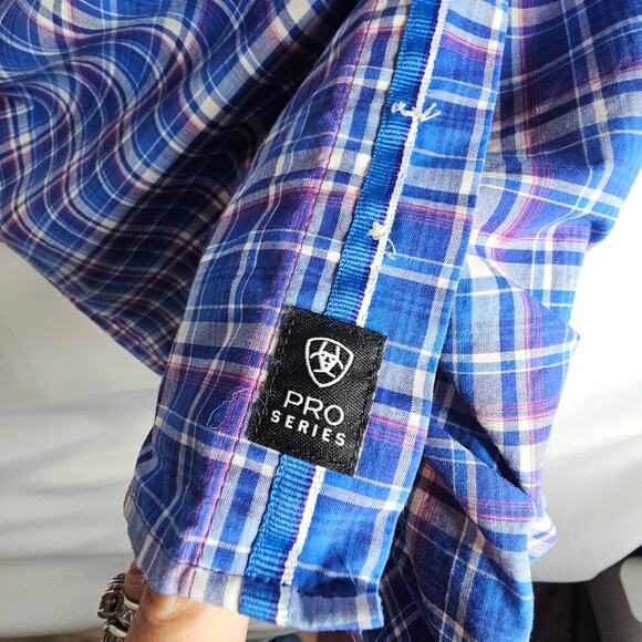Ariat Pro Series L Blue plaid Buttondown Shirts. Work Casual Comfy Stylish Cool - Picture 13 of 16